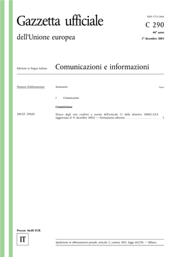 Gazzetta Ufficiale C 290 46O Anno Dell'unione Europea 1O Dicembre 2003