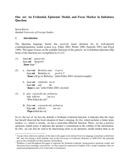 An Evidential, Epistemic Modal, and Focus Marker in Imbabura Quechua