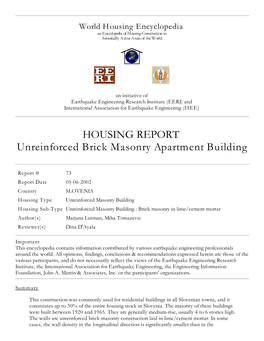 HOUSING REPORT Unreinforced Brick Masonry Apartment Building