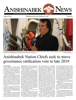 WINTER 2019 Anishinabek News Page 1 ANISHINABEK NEWS the Voice of the Anishinabek Nation