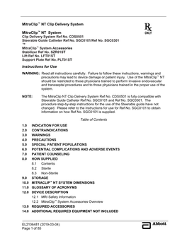 Mitraclip™ NT Clip Delivery System Mitraclip™ NT System Instructions