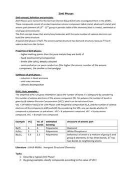 Zintl Phases Zintl‐Concept, Definition and Principle; Zintl Phases Were Named for the German Chemist Eduard Zintl Who Investigated Them in the 1930’S