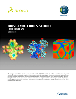 BIOVIA MATERIALS STUDIO OVERVIEW Datasheet