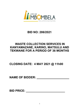 Bid No: 286/2021 Waste Collection