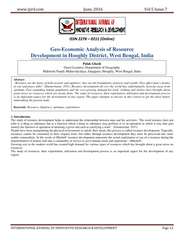 Geo-Economic Analysis of Resource Development in Hooghly District, West Bengal, India