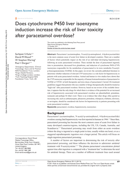 Does Cytochrome P450 Liver Isoenzyme Induction Increase the Risk of Liver Toxicity After Paracetamol Overdose?