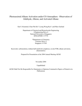 Photoassisted Alkane Activation Under CO Atmosphere: Observation of Aldehyde, Alkene, and Activated Alkane