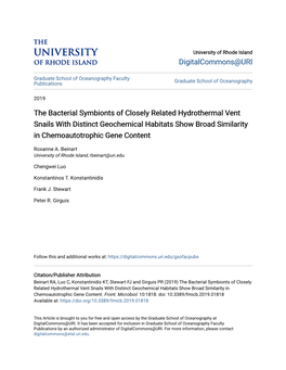 The Bacterial Symbionts of Closely Related Hydrothermal Vent Snails with Distinct Geochemical Habitats Show Broad Similarity in Chemoautotrophic Gene Content