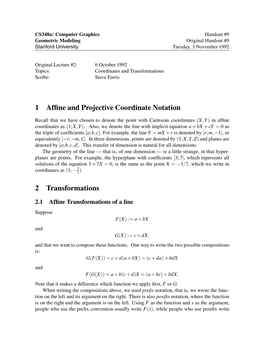 1 Affine and Projective Coordinate Notation 2 Transformations