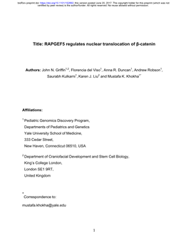 RAPGEF5 Regulates Nuclear Translocation of Β-Catenin