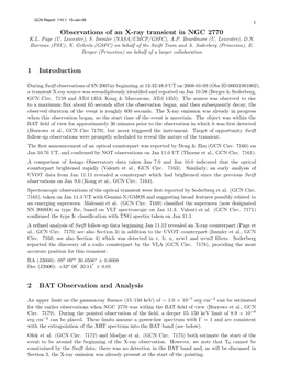 Observations of an X-Ray Transient in NGC 2770 1 Introduction 2 BAT