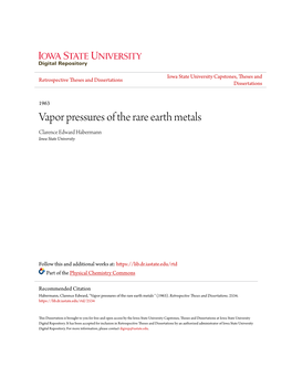 Vapor Pressures of the Rare Earth Metals Clarence Edward Habermann Iowa State University