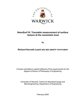 Nanosurf IV: Traceable Measurement of Surface Texture at the Nanometre Level