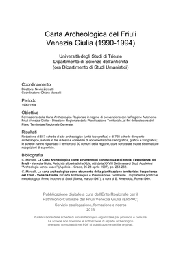 Carta Archeologica Del Friuli Venezia Giulia (1990-1994)