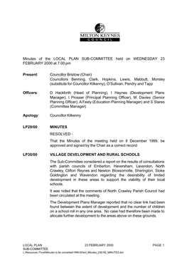 Councillor Bristow (Chair) Councillors Benning, Clark, Hopkins, Lewis, Mabbutt, Morsley (Substitute for Councillor Kilkenny), O’Sullivan, Pendry and Tapp