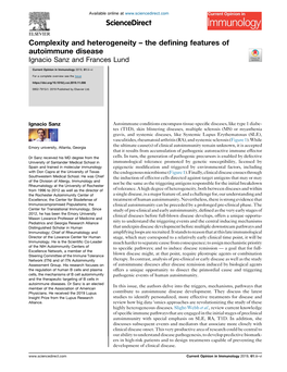 The Defining Features of Autoimmune Disease Sanz and Lund V