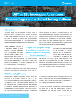 UHT Vs ESL Beverages: Advantages, Disadvantages and a Unified Testing Platform