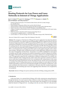 Routing Protocols for Low Power and Lossy Networks in Internet of Things Applications