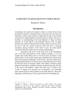 A Historyof Research on Codex Bezae