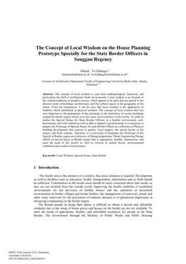 The Concept of Local Wisdom on the House Planning Prototype Specially for the State Border Officers in Sanggau Regency