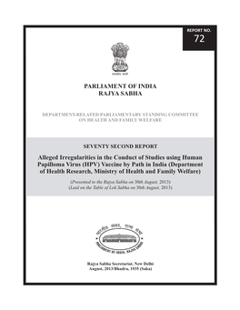 PARLIAMENT of INDIA RAJYA SABHA Alleged Irregularities in The