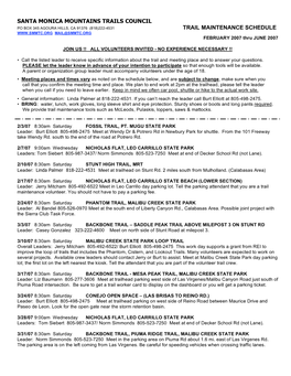 Santa Monica Mountains Trails Council Trail Maintenance Schedule