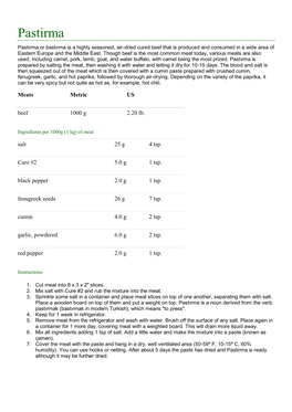 Pastirma Pastırma Or Bastırma Is a Highly Seasoned, Air-Dried Cured Beef That Is Produced and Consumed in a Wide Area of Eastern Europe and the Middle East