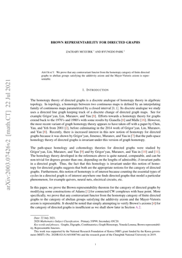 Arxiv:2003.07426V2 [Math.CT] 22 Jul 2021 Modifying Some Constructions of Adams [1] for Connected CW Complexes with Base Point