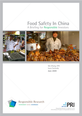 Food Safety in China a Brieﬁng for Responsible Investors