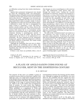 A Plate of Anglo-Saxon Coins Found at Reculver, Kent in the Eighteenth Century