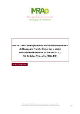 Avis De La Mission Régionale D'autorité Environnementale De Bourgogne Franche-Comté Sur Le Projet De Schéma De Cohérence