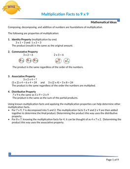 Multiplication Facts to 9 X 9