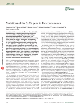 Mutations of the SLX4 Gene in Fanconi Anemia