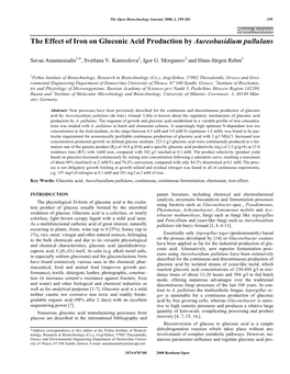 The Effect of Iron on Gluconic Acid Production by Aureobasidium Pullulans