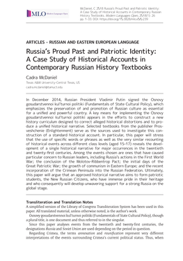 Russia's Proud Past and Patriotic Identity