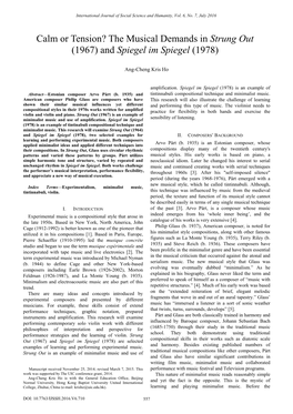 Calm Or Tension? the Musical Demands in Strung out (1967) and Spiegel Im Spiegel (1978)