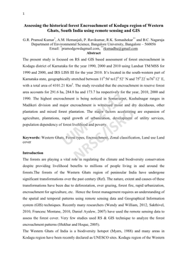 Assessing the Historical Forest Encroachment of Kodagu Region of Western Ghats, South India Using Remote Sensing and GIS
