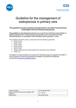 Guideline for the Management of Osteoporosis in Primary Care