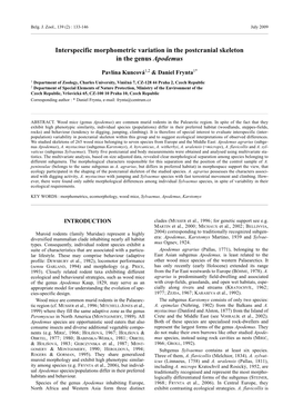 Interspecific Morphometric Variation in the Postcranial Skeleton in the Genus Apodemus