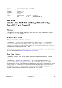 RFC 8731: Secure Shell (SSH) Key Exchange Method Using