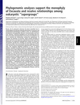 Phylogenomic Analyses Support the Monophyly of Excavata and Resolve Relationships Among Eukaryotic ‘‘Supergroups’’