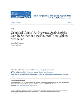 An Integrated Analysis of the Law, the Science, and the Future of Thoroughbred Medication Alexandra D