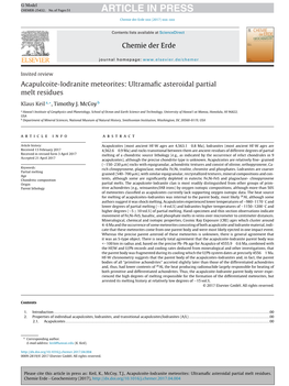 Acapulcoite-Lodranite Meteorites: Ultramafic Asteroidal Partial Melt