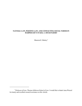 Natural Law, Positive Law, and Conflicting Social Norms in Harper Lee’S to Kill a Mockingbird