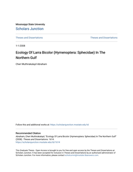 Ecology of Larra Bicolor (Hymenoptera: Sphecidae) in the Northern Gulf