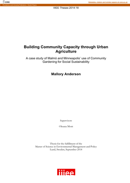 Building Community Capacity Through Urban Agriculture