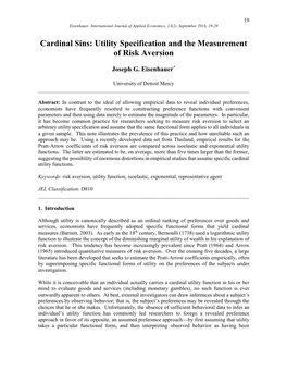 Cardinal Sins: Utility Specification and the Measurement of Risk Aversion