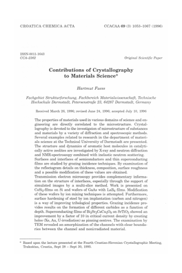 Contributions of Crystallography to Materials Science*