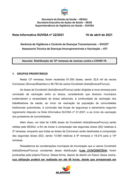 Nota Informativa SUVISA Nº 22/2021 16 De Abril De 2021