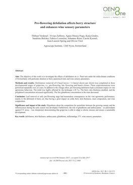 Pre-Flowering Defoliation Affects Berry Structure and Enhances Wine Sensory Parameters